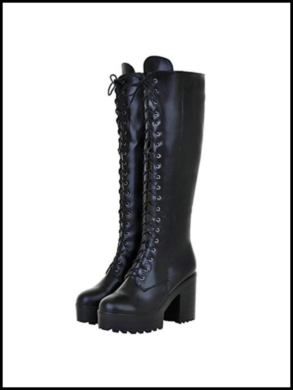 Knee High Platform Combat Boots with Chain